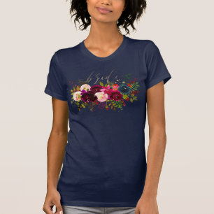 PixDezines Bride/Blush+Bordeaux Flowers T-Shirt