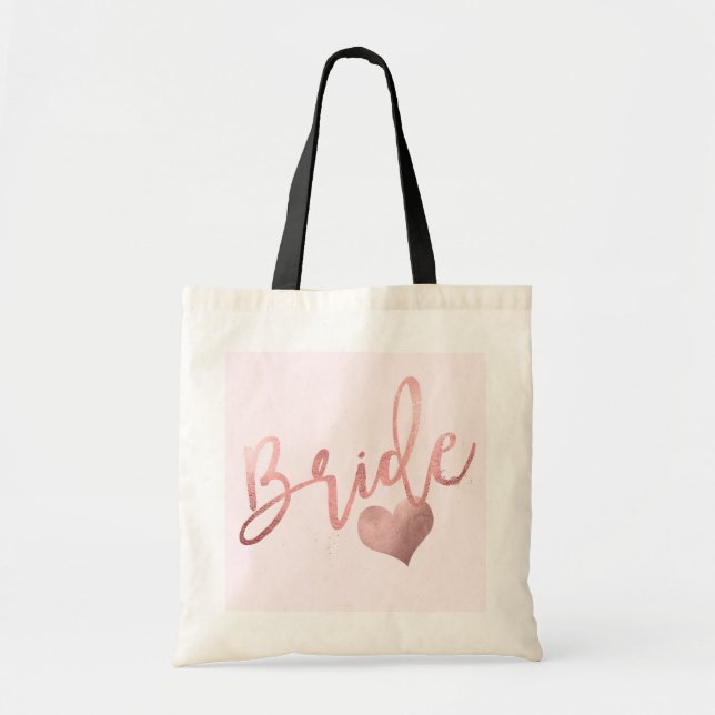 PixDezines Bride/Faux Rose Gold Script Tote Bag (Front)