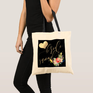 PixDezines Bride Squad Flowe Faux Gold Script Tote Bag