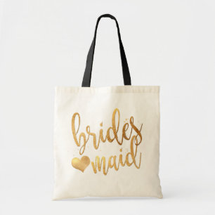 PixDezines Bridesmaid/Faux Gold Handwritten Script Tote Bag