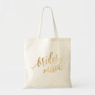 PixDezines Bridesmaid/Faux Gold Script Tote Bag