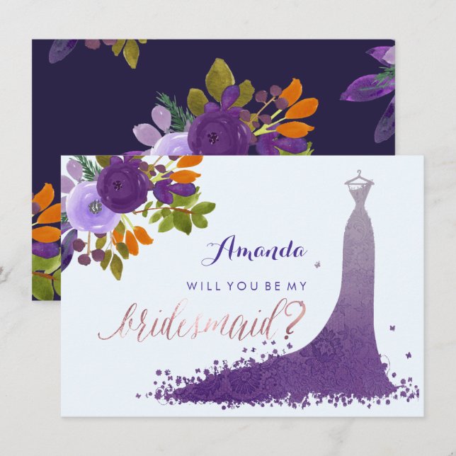 PixDezines Bridesmaid/Floral/Watercolor/Purple Invitation (Front/Back)