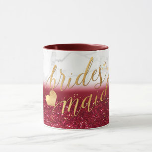 PixDezines Bridesmaid Marble+Gold+Red Glitter Mug
