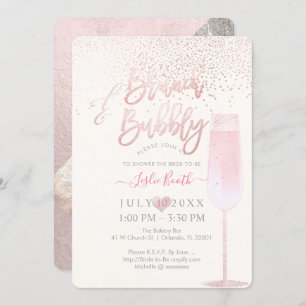PixDezines Brunch Bubbly/Pink Champagne Confetti Invitation