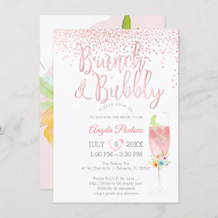 PixDezines Brunch Bubbly/Pink+Silver Confetti Invitation