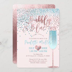 PixDezines Brunch N Bubbly/Rose Gold/Blue Confetti Invitation