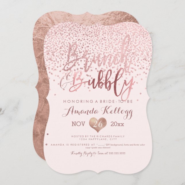 PixDezines Brunch N Bubbly/Rose Gold Confetti Invitation (Front/Back)