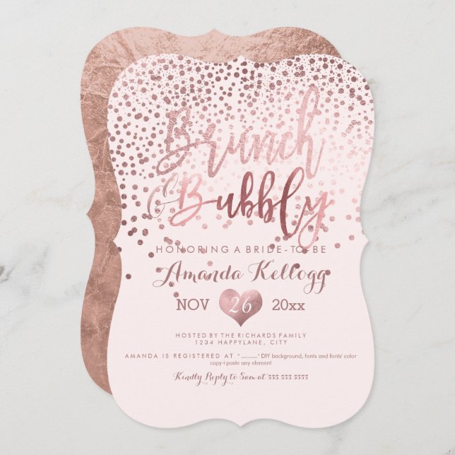 PixDezines Brunch N Bubbly/Rose Gold Confetti Invitation (Front/Back)