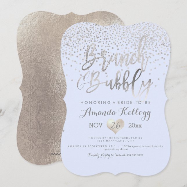 PixDezines Brunch N Bubbly/Silver Confetti Invitation (Front/Back)