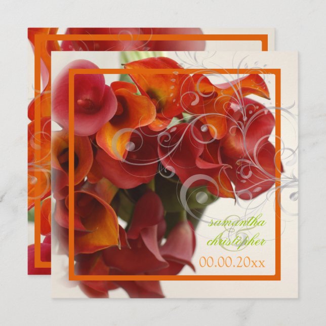PixDezines BURNT ORANGE CALLA LILY BOUQUET Invitation (Front/Back)