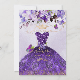 PixDezines Butterflies Quinceanera, Dark Purple In Invitation