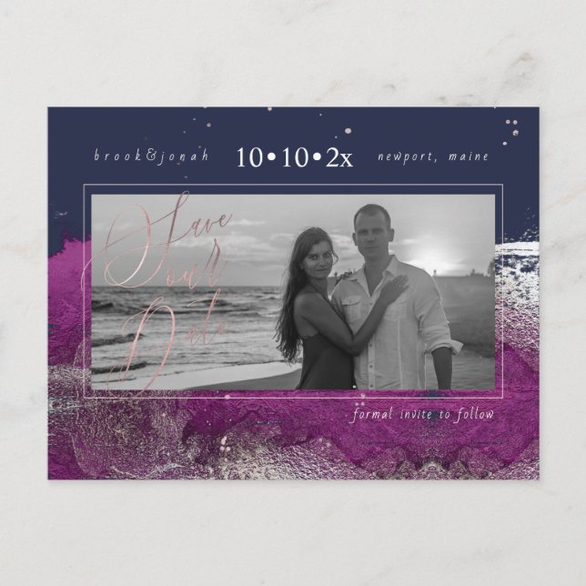 PixDezines Cassis Brush Strokes Save our Date Postcard (Front)