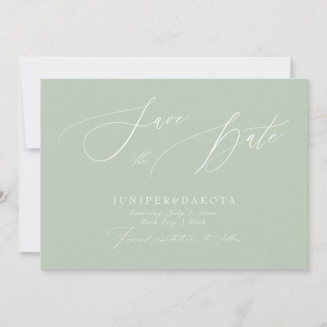PixDezines Celadon Green Script Save the Date Invitation (Front)