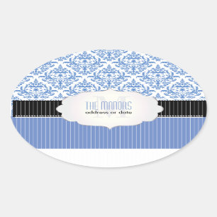 PixDezines celeste damask/DIY background colour Oval Sticker
