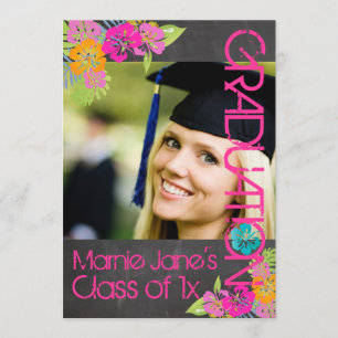 PixDezines chalkboard+floral/graduation Invitation