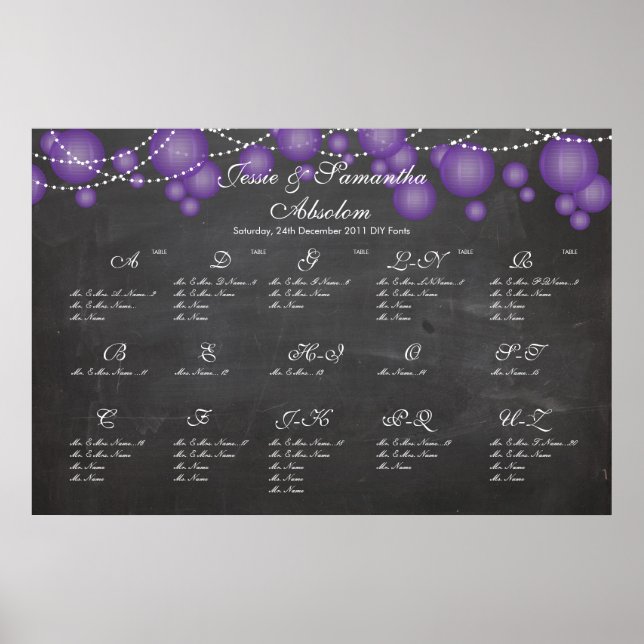 PixDezines chalkboard+purple lantern/seating chart (Front)
