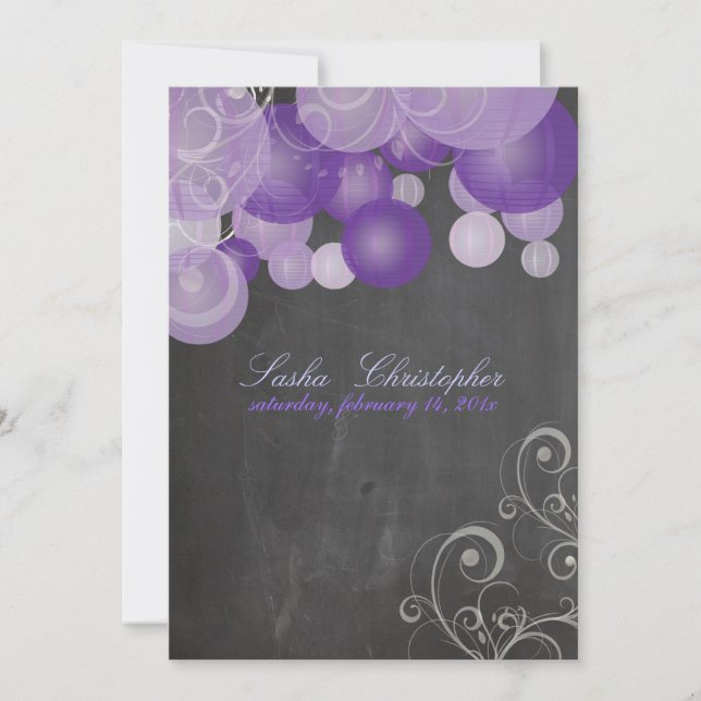 PixDezines chalkboard purple lanterns Invitation (Front)