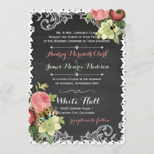 PixDezines chalkboard/rococo/vintage roses Invitation