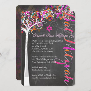 PixDezines CHALKBOARD TREE OF LIFE BAT MITZVAH Invitation