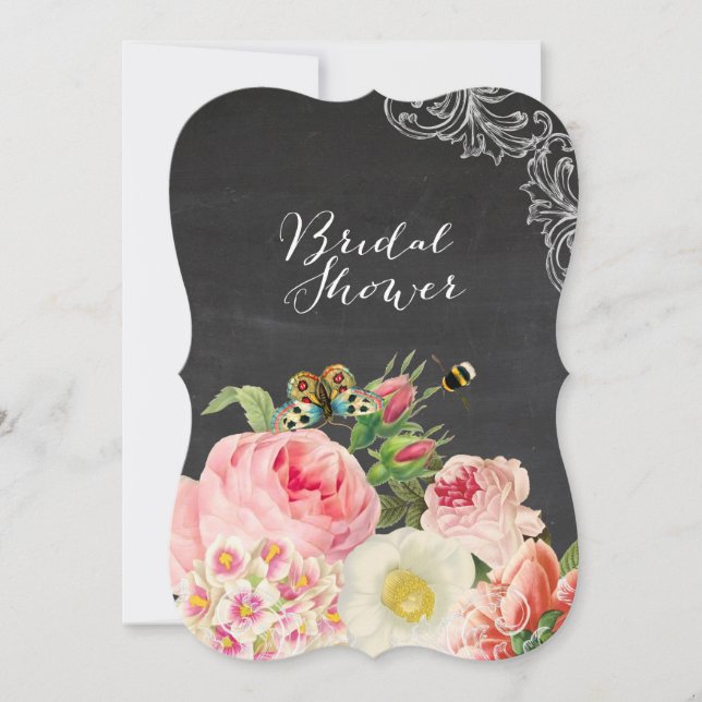 PixDezines chalkboard/victorian roses/bridal showe Invitation (Front)