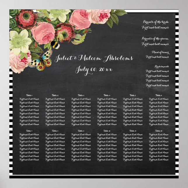PixDezines chalkboard+vintage roses/seating chart (Front)