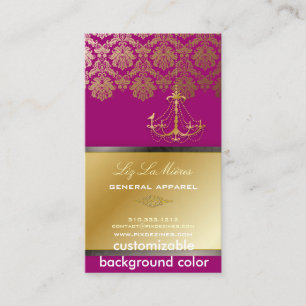 PixDezines Chandelier + Damask/ Fuschia+Gold Lace Business Card