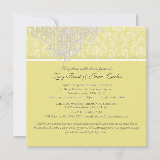 PixDezines Chandelier/Moiré Damask/diy colour lemo Invitation (Front)