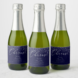 PixDezines Cheers Faux Silver Confetti DIY Navy Sparkling Wine Label
