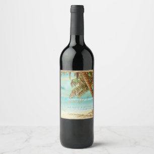 PixDezines Cheers vintage beach, tropical palms Wine Label