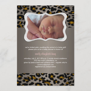 PixDezines cheetah/birth announcement/shower Invitation