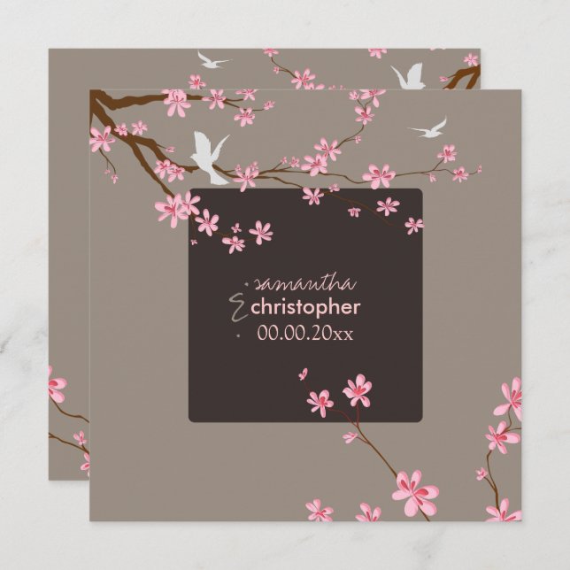 PixDezines Cherry blossom/diy background colour Invitation (Front/Back)