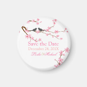 PixDezines Cherry Blossom+love birds Magnet