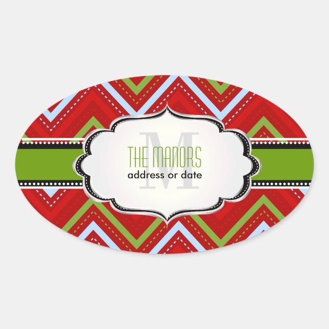 PixDezines Chevron/Christmas/DIY colours Oval Sticker (Front)
