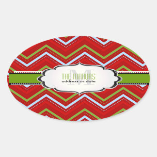 PixDezines Chevron/Christmas/DIY colours Oval Sticker