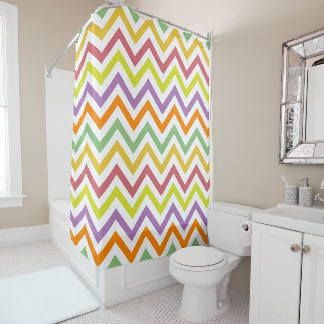 PixDezines Chevron/Colourful/DIY background Shower Curtain (In Situ)
