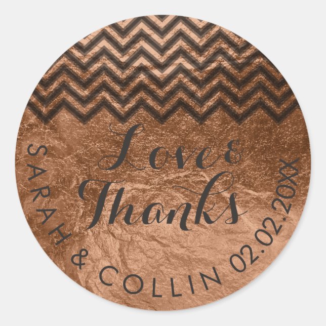 PixDezines chevron/faux copper/thanks Classic Round Sticker (Front)