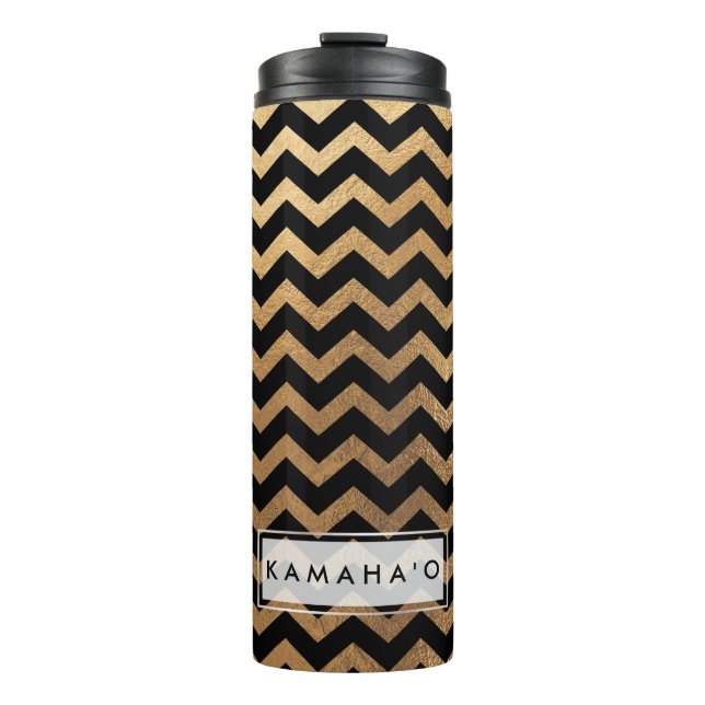 PixDezines Chevron/Faux Metallic Gold Thermal Tumbler (Front)