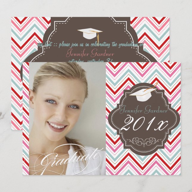 PixDezines chevron graduation Invitation (Front/Back)