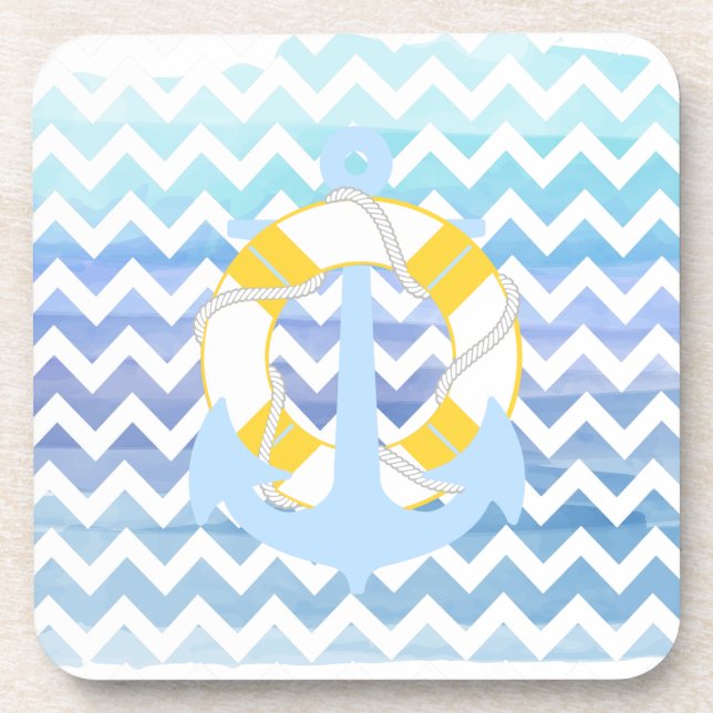 PixDezines chevron/nautical/watercolor Coaster (Front)