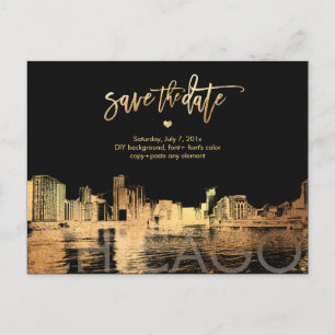 PixDezines/Chicago Save the Date/Faux Gold Announcement Postcard