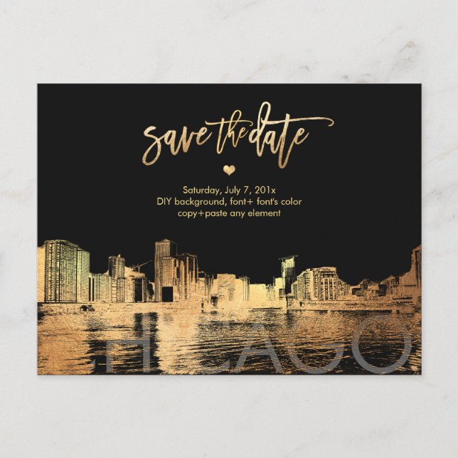 PixDezines/Chicago Save the Date/Faux Gold Announcement Postcard (Front)