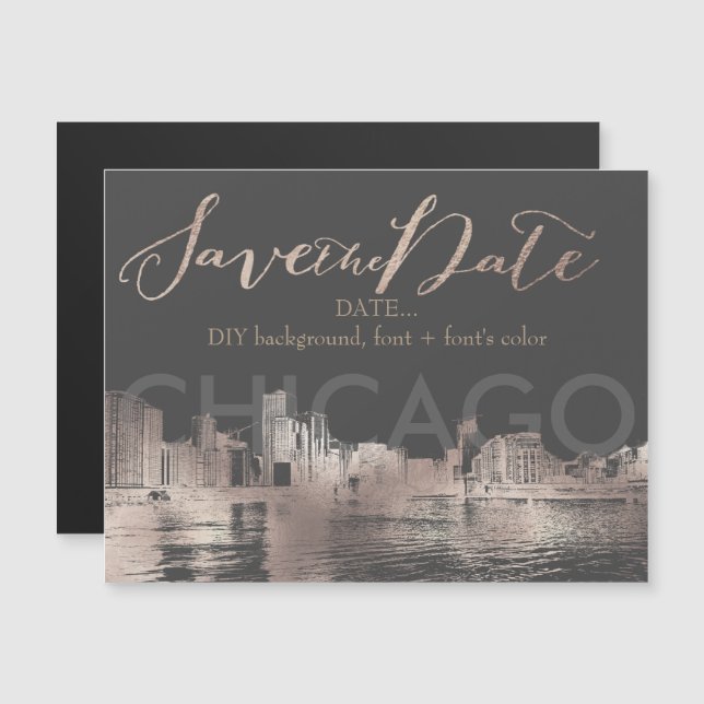 PixDezines Chicago Sketched Cityscape Magnetic Invitation (Front/Back)