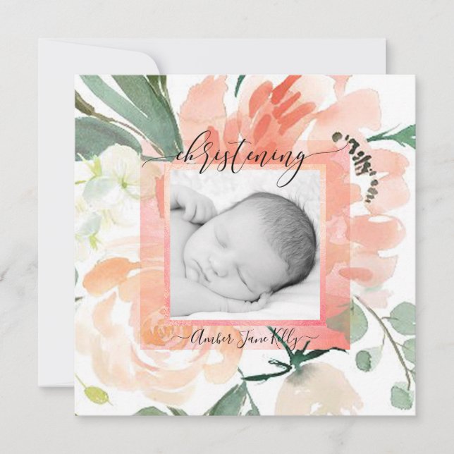 PixDezines Christening Summer Watercolor Flowers Invitation (Front)