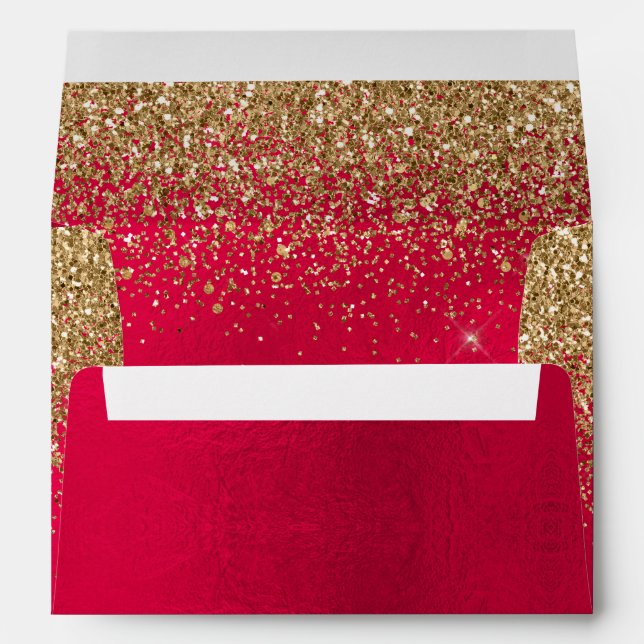 PixDezines Christmas Red, Gold Glitter Confetti Envelope (Back (Bottom))