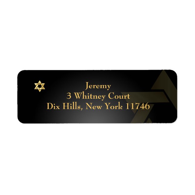 PixDezines Classic Bar Mitzvah/black+gold Return Address Label (Front)