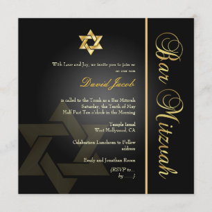 PixDezines Classic Bar Mitzvah/gold+black Invitation