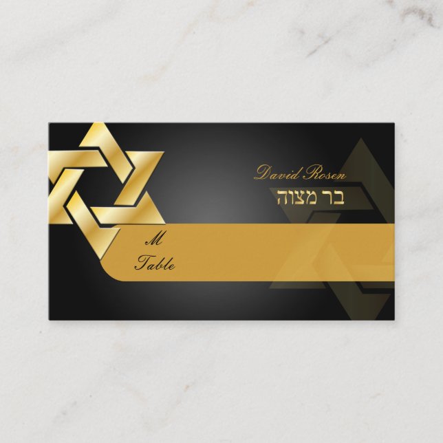 PixDezines Classic mitzvah place cards/black+gold Card (Front)