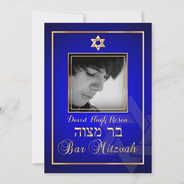 PixDezines Classy Photo Bar Mitzvah/royal blue Invitation (Front)