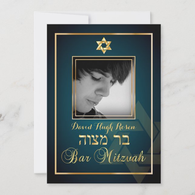 PixDezines Classy Photo Bar Mitzvah/teal Invitation (Front)