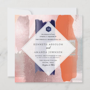 PixDezines Colour Block Modern Art Blush Navy Invitation